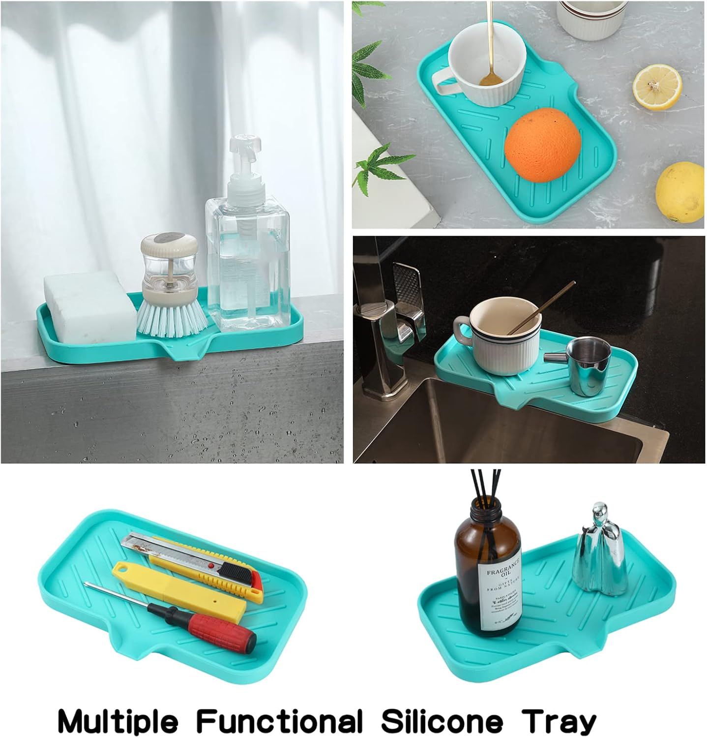 Silicone Bathroom Soap Dishes with Drain Spout-Bathroom and Kitchen Sink Organizer,Sponge
