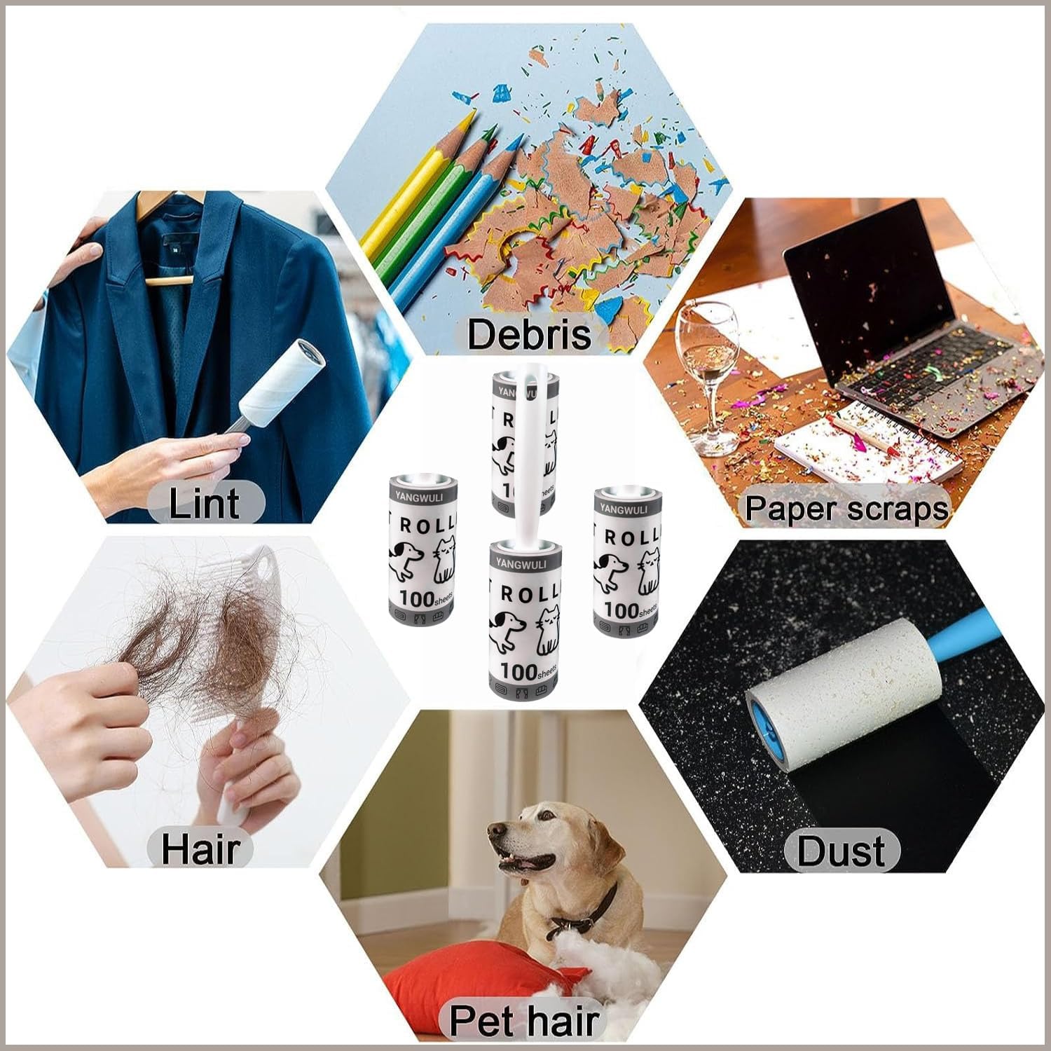 Lint Rollers for Pet Hair Extra Sticky, 400 Sheets Mega Value ，Clothing Hair Remover, Dog and Cat