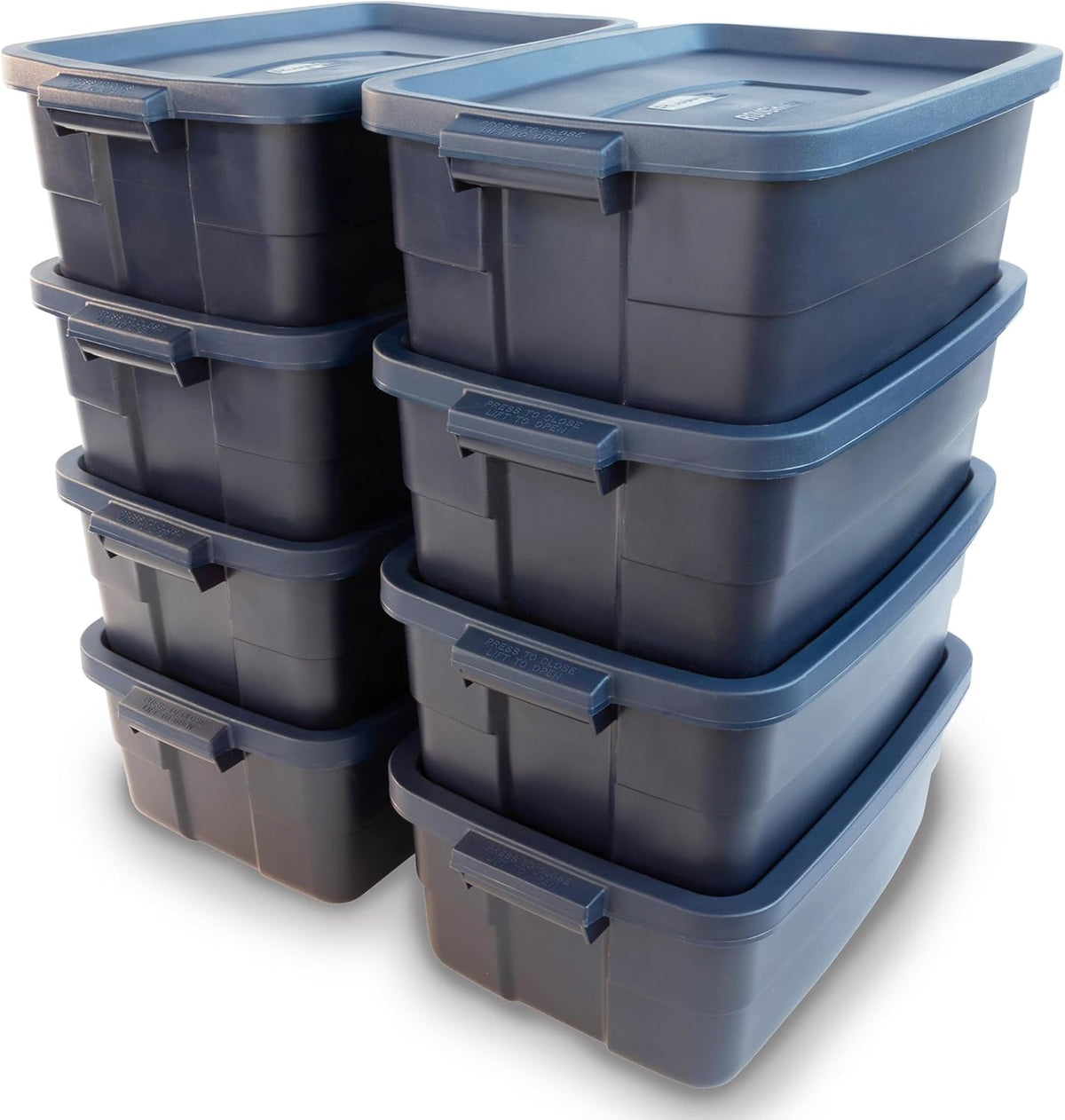 Rubbermaid Roughneck Tote 10 Gal, 8 Pack, Made in USA, Dark Indigo Metallic, Rugged Plastic