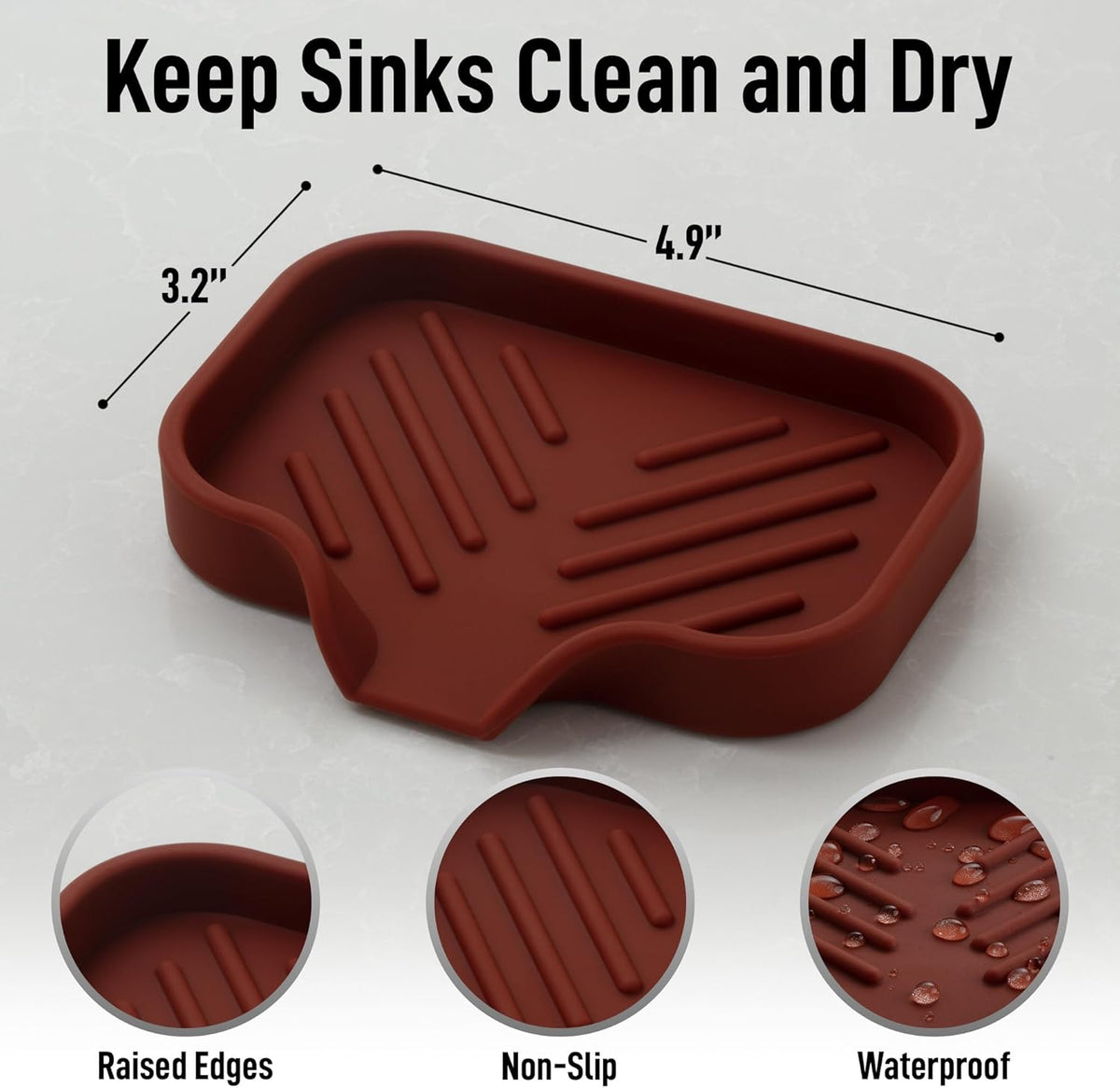 Zulay Kitchen Small Silicone Sponge Holder (4.9x3.3”) – Space-Saving Sink Organizer Tray for