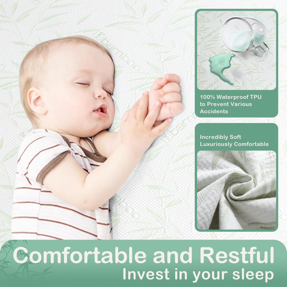 Full Size Mattress Protector Waterproof Mattress Pad Washable Bamboo Rayon Mattress Cover