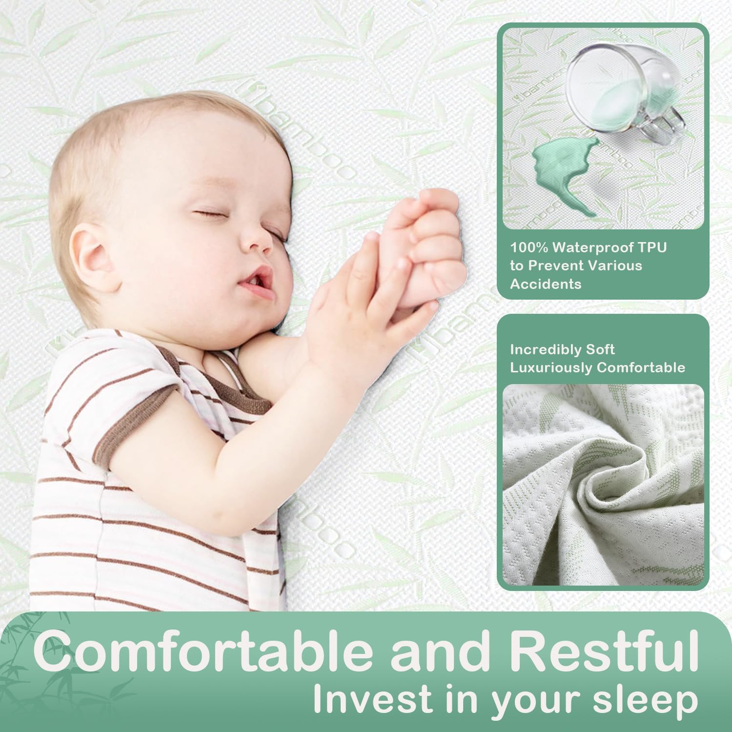 California King Mattress Protector Waterproof Mattress Pad Washable Bamboo Rayon Mattress Cover