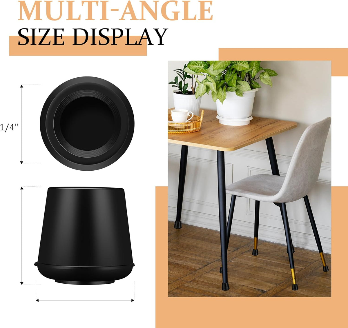 1/4" Round Rubber Furniture Leg Tips Caps, 8 Pack Black Extra Small Furniture Leg Floor Protectors