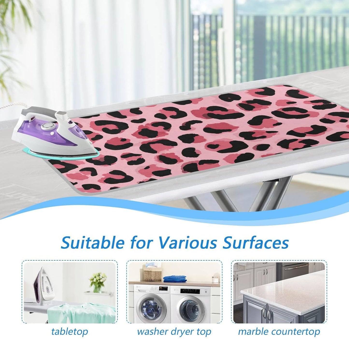 Light Leopard Print Pattern Ironing Mat for Table top Portable Ironing Pad Blanket for Washer Dryer