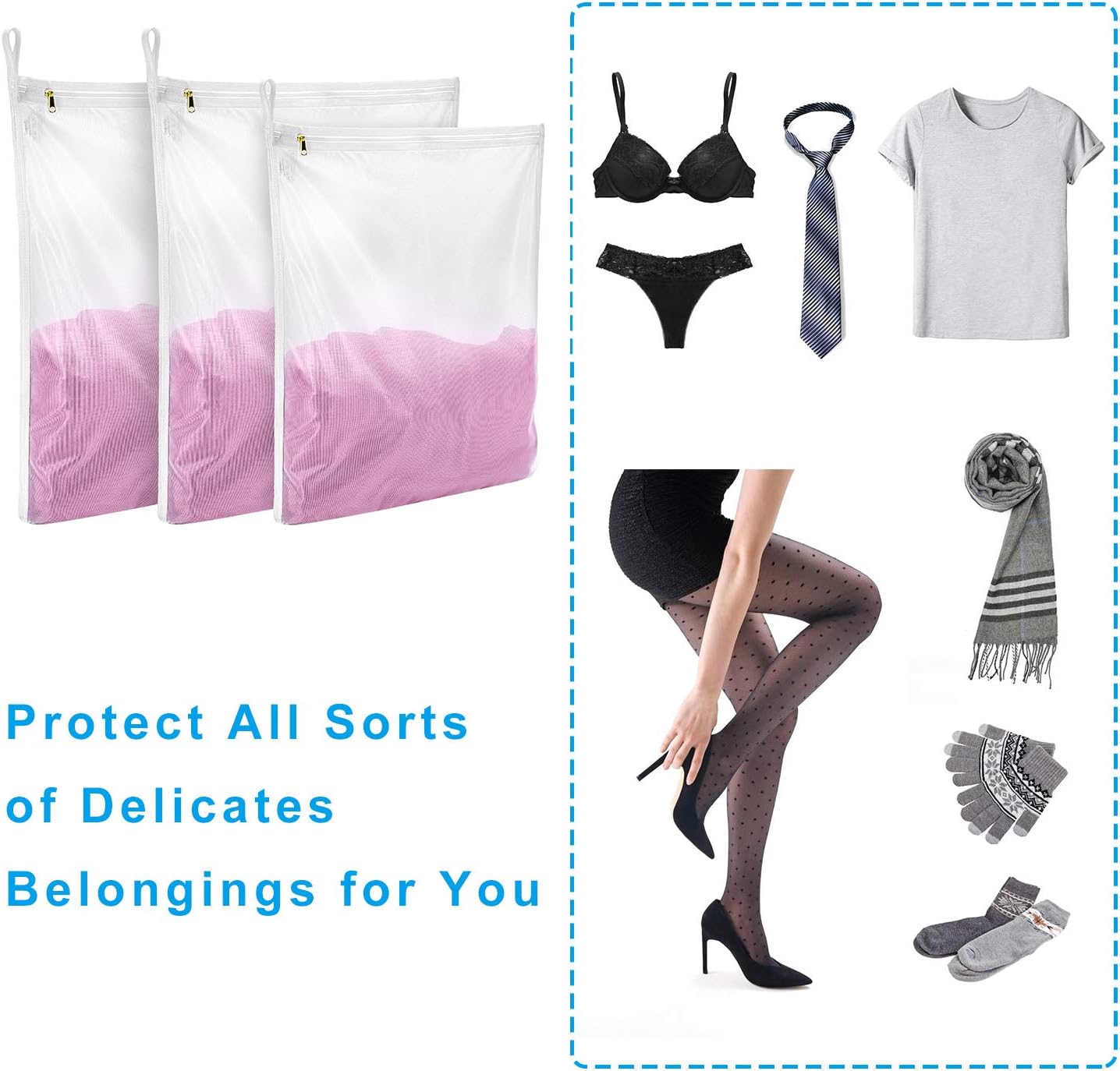Gogooda Delicates Laundry Bags, Fine Mesh Wash Bag for Lingerie, Underwear, Bra, Silk, Socks with