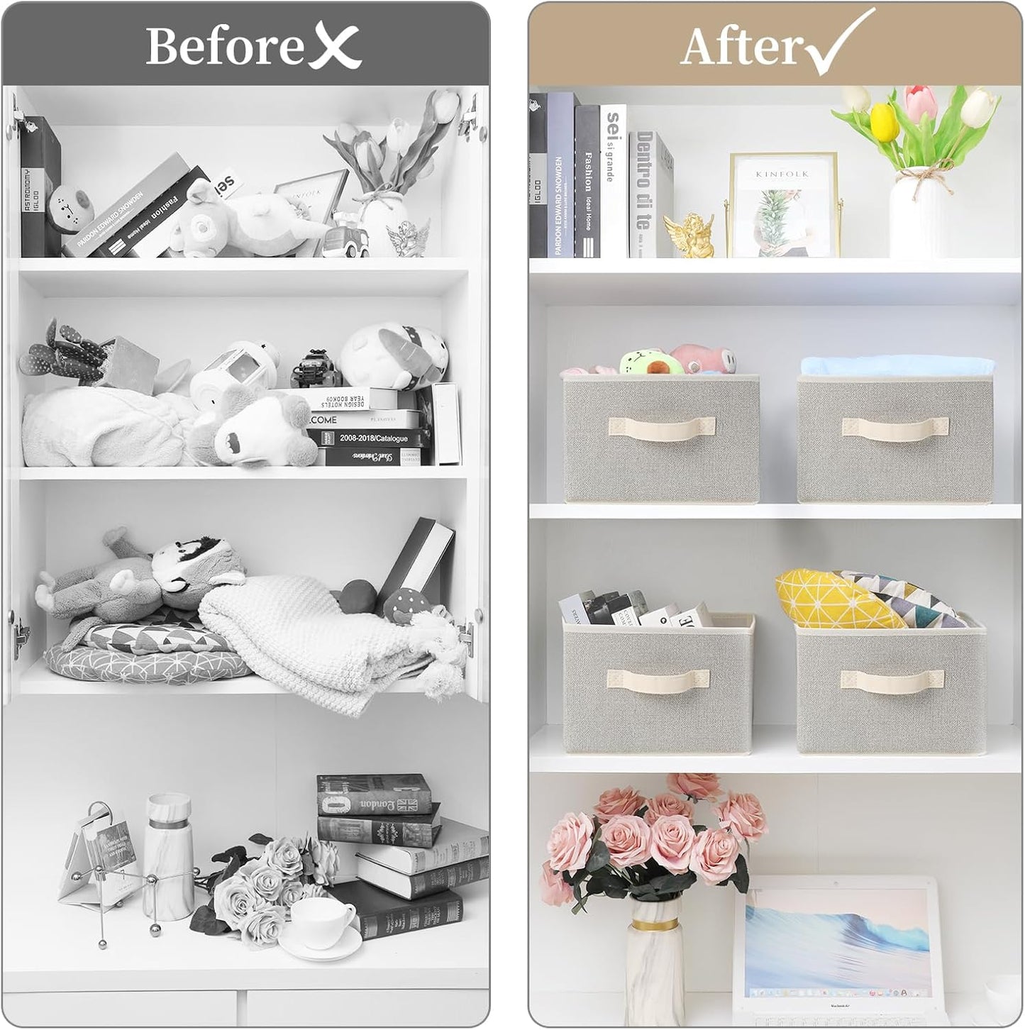 Storage Baskets, 11-Inch Woven Fabric Bins, Storage Cubes with Reinforced Handles, Organizer Bins