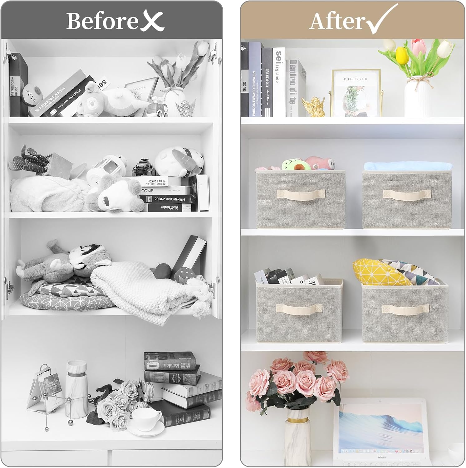 Storage Baskets, 11-Inch Woven Fabric Bins, Storage Cubes with Reinforced Handles, Organizer Bins
