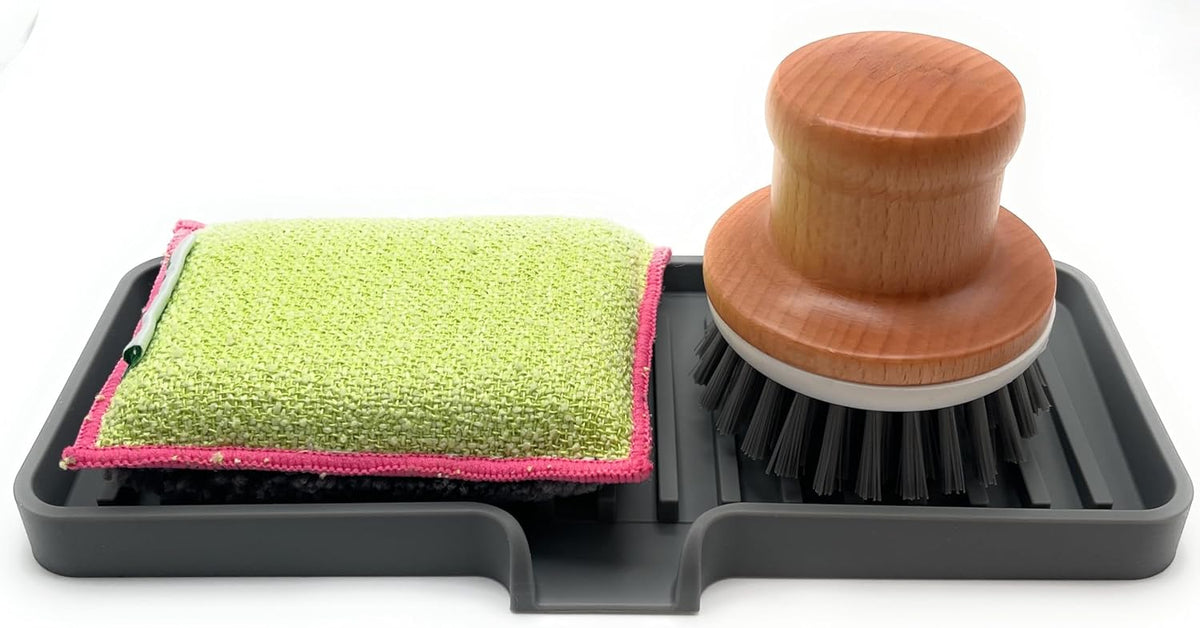 Happitasa Silicone Soap Dish Tray and Sponge Holder with Drain Chute | Bathroom and Kitchen Sink