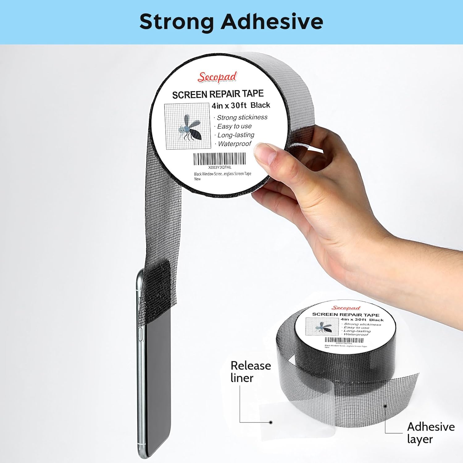 Black Window Screen Repair Kit, 4 in X 30 FT (360IN) Screen Repair Tape for Windows or Doors