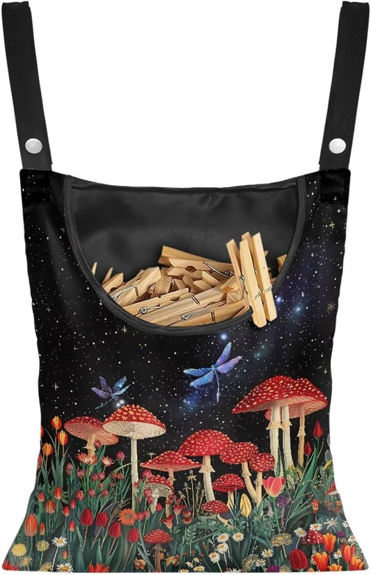 Red Mushroom Laundry Clothespin Bag - Adjustable Door-Hanging Storage Organizer with Rope for Home