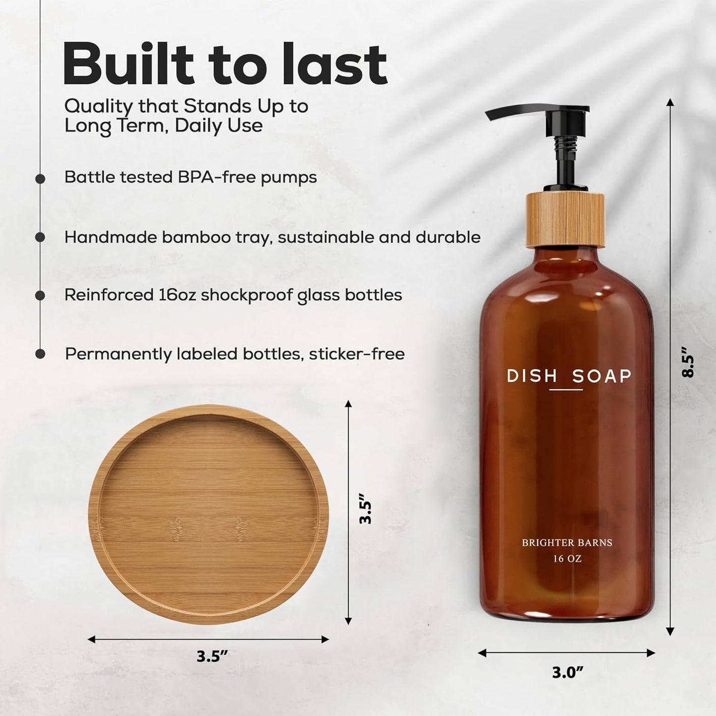 Amber Glass Dish Soap Dispenser for Kitchen Sink by Brighter Barns - Kitchen Soap Dispenser Set