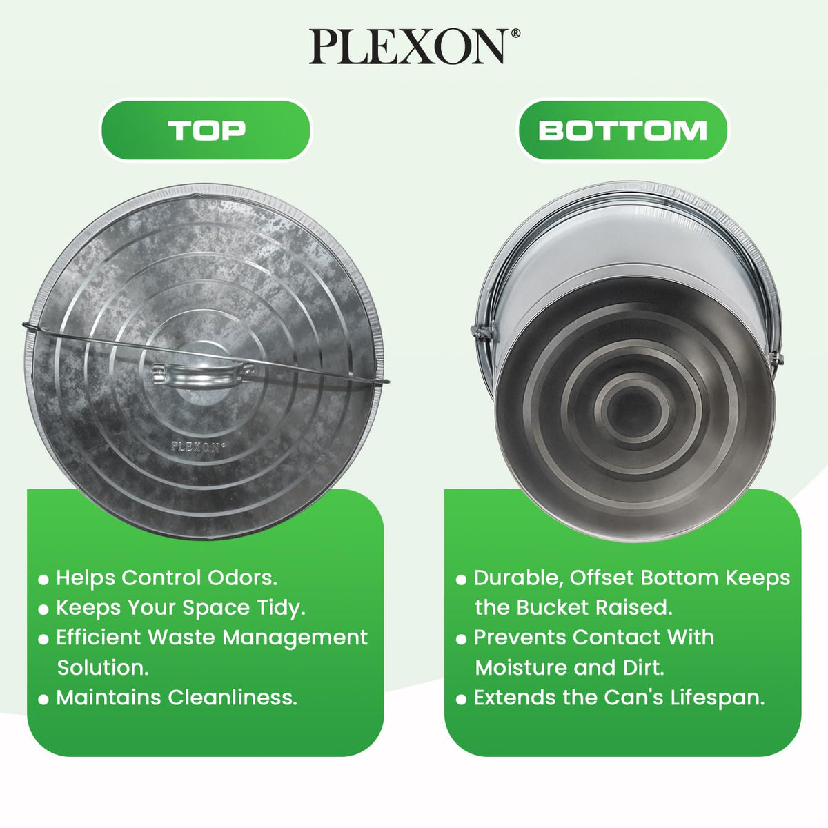 Plexon 10 Gallon Trash Can with Lid Outdoor Galvanized Metal Bucket with Locking Lid for Poultry