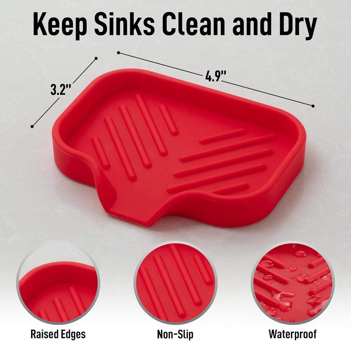 Zulay Small Silicone Sponge Holder (4.9x3.3”) – Space-Saving Sink Organizer Tray for Sponge, Soap