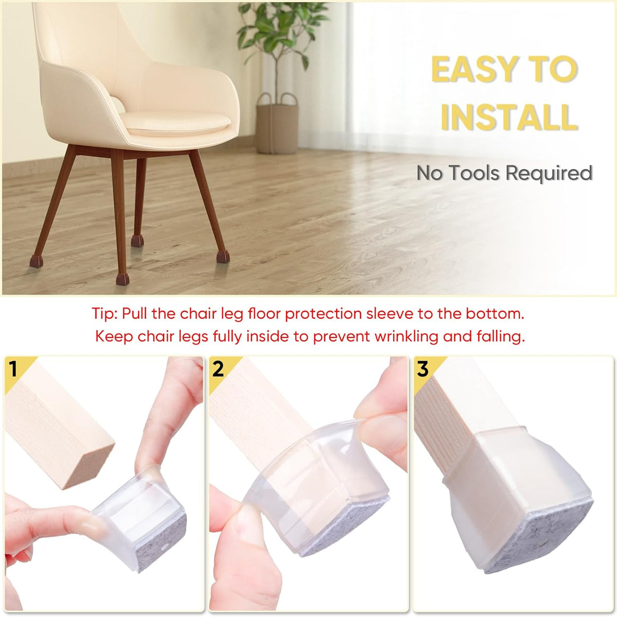 BALEINE 16 Pack Silicone Chair Leg Floor Protectors, Stool Leg Protectors Cap, Non-Slip Chair Leg