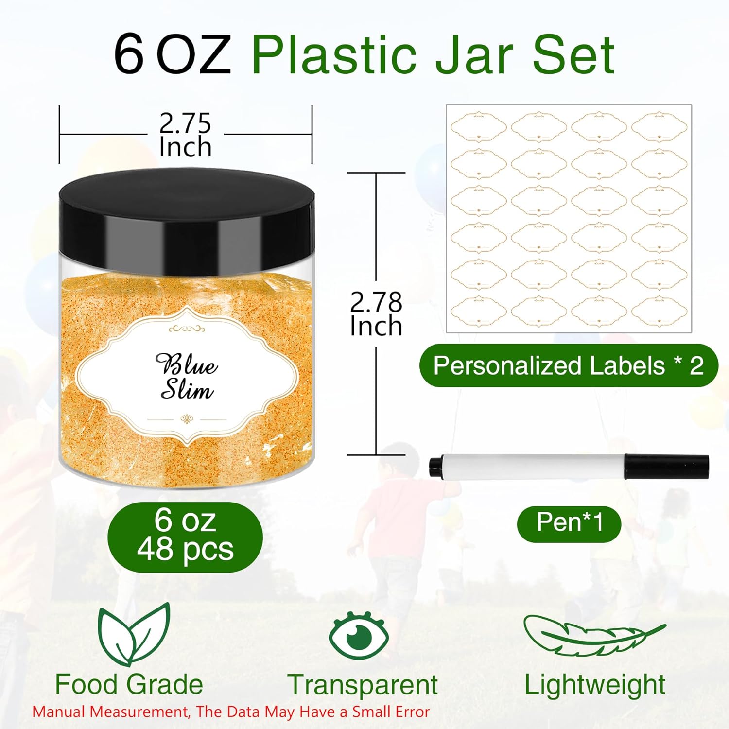 Plastic Jars with Lids, 48 Pcs 6 OZ Slime Containers with Screw On Lids Clear Round Plastic Storage