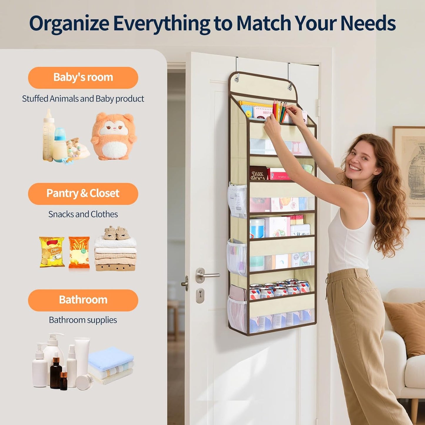 Yecaye Over The Door Organizer, Heavy Duty Hanging Organizers and Storage with 4 Large Capacity