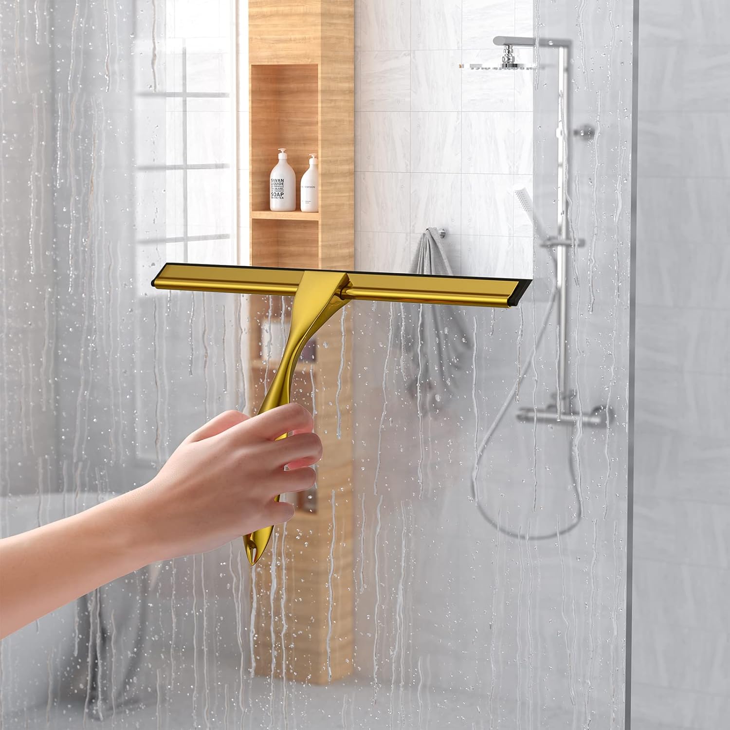 Shower Squeegee for Glass Door 12-Inch Stainless Steel Bathroom Squeegee Window Wiper, with Shower