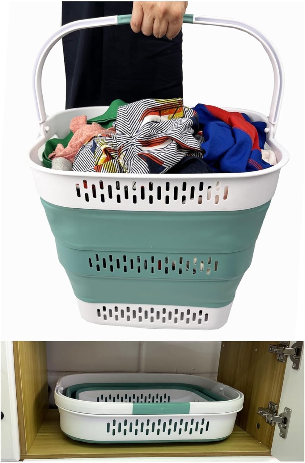 SAMMART 40L (10.5 Gallon) Collapsible Plastic Laundry Basket with Handles - Foldable Pop Up Storage