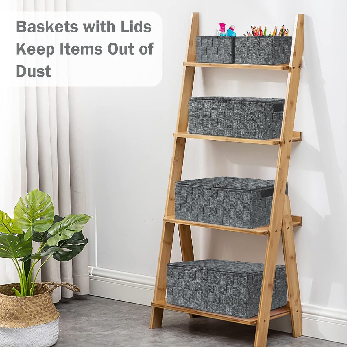 Storage Bins with Lids, Woven Storage Box Organizer Containers Decorative Baskets Cube for Clothes