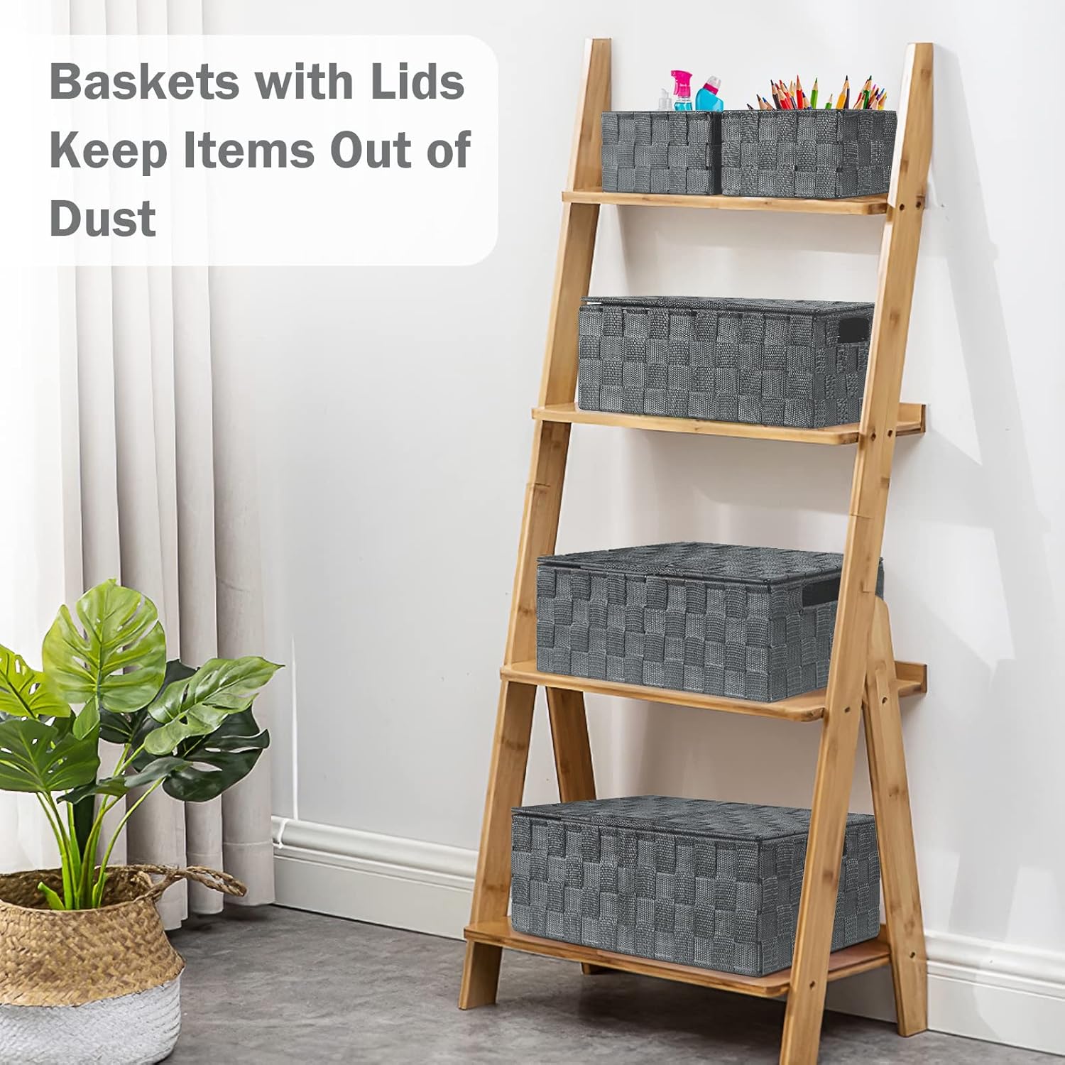 Storage Bins with Lids, Woven Storage Box Organizer Containers Decorative Baskets Cube for Clothes