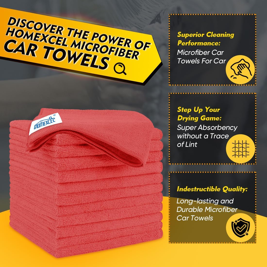 HOMEXCEL Red Microfiber Cleaning Cloth 50 Pack, 12.5 x 12.5 inch Microfiber Towels for Cars, Ultra