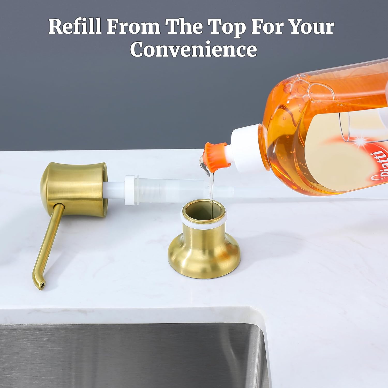Brushed Gold Sink Soap Dispenser for Kitchen Sink (Gold Brushed),Dish & Hand Liquid Soap