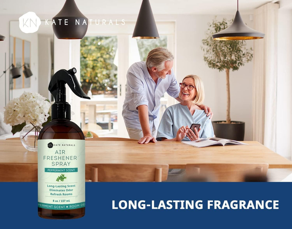 Kate Naturals Peppermint Air Freshener Spray for Room & Car with Natural Mint. Odor Eliminator