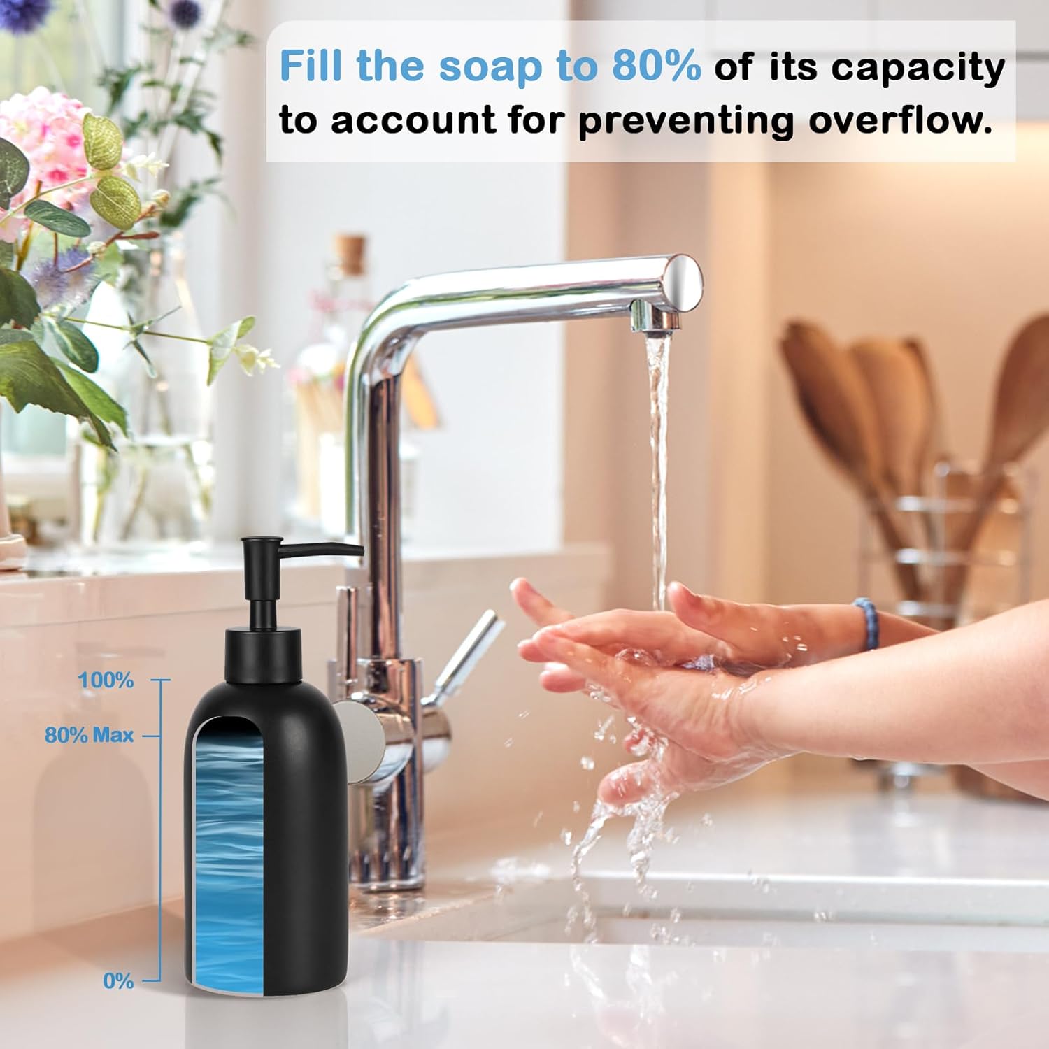 Natheeph 14OZ Ceramic Soap Dispenser Ceramic Soap Pump Dispenser Can Fill Liquid for