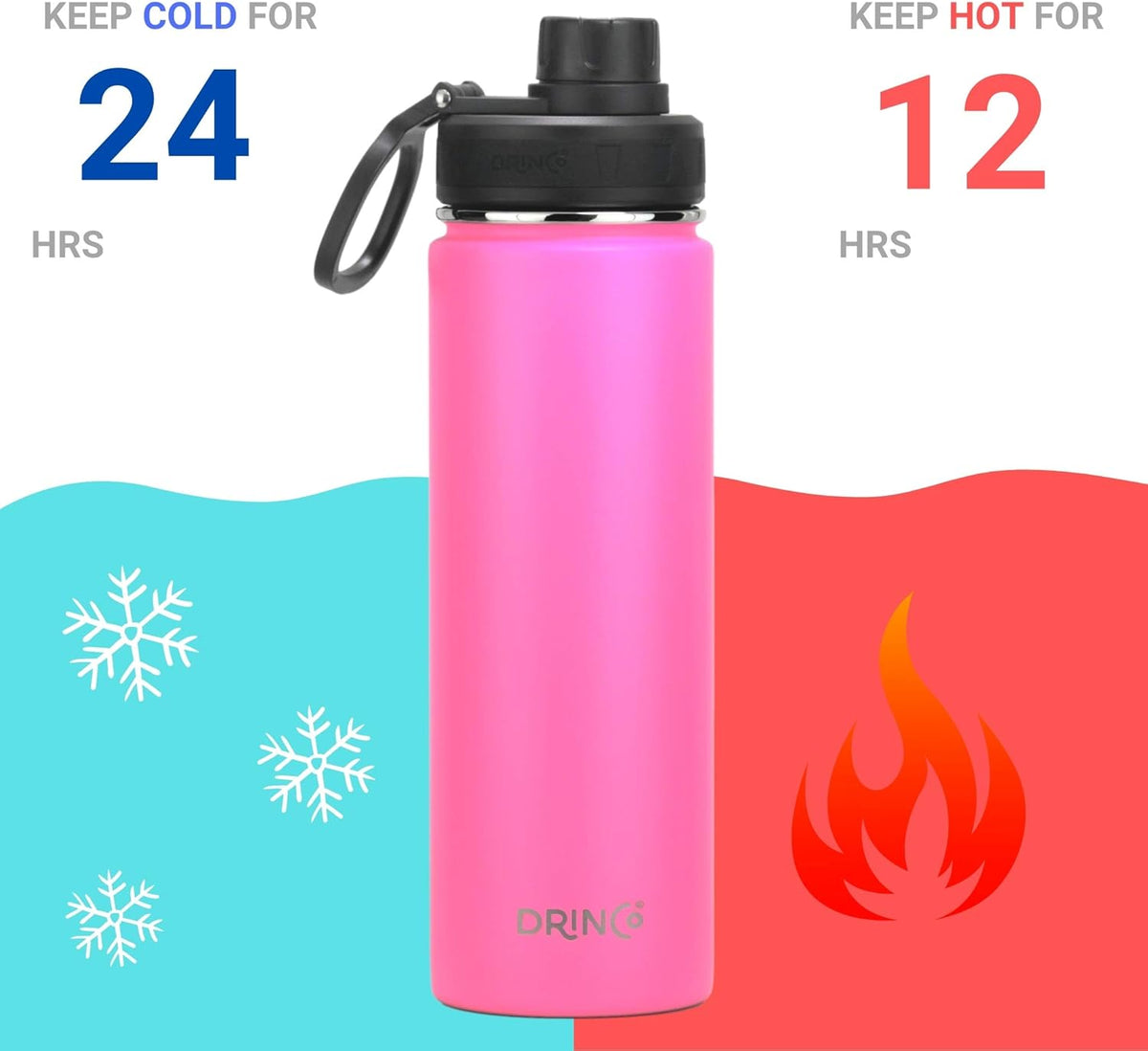 DRINCO Stainless Steel Water Bottle Spout Lid Vacuum Insulated Double Wall Water Bottle Wide Mouth