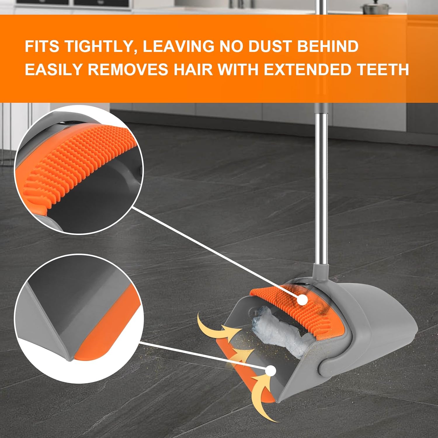 Broom and Dustpan Set for Home, Broom with Dustpan Combo Set, 51" Long Handle Dust Pan Set for