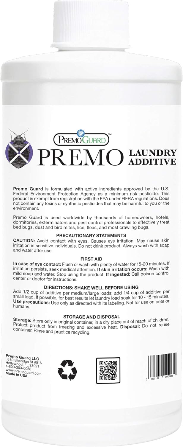 Bed Bug & Mite Laundry Detergent Additive by Premo Guard – 32 oz – Child & Pet Friendly – Stain &