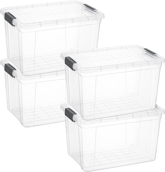 Superio Clear Storage Boxes with Lids, 26.5 Quart Plastic Container Bins for Organizing, Stackable