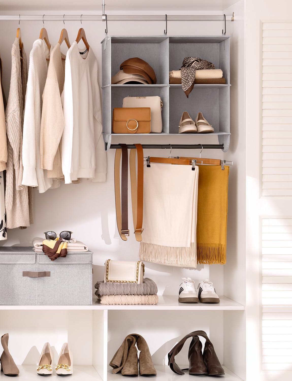 StorageWorks Hanging Closet Organizer with Metal Rod, 4-Section Closet Organizers and Storage