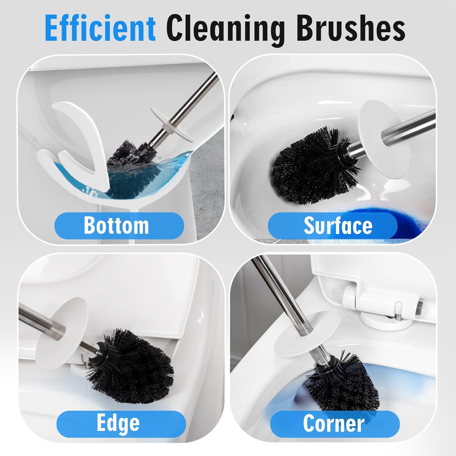 Ceramic Toilet Brush & Holder Set - Freestanding Deep-Cleaning Toilet Bowl Cleaner Brush, Stainless