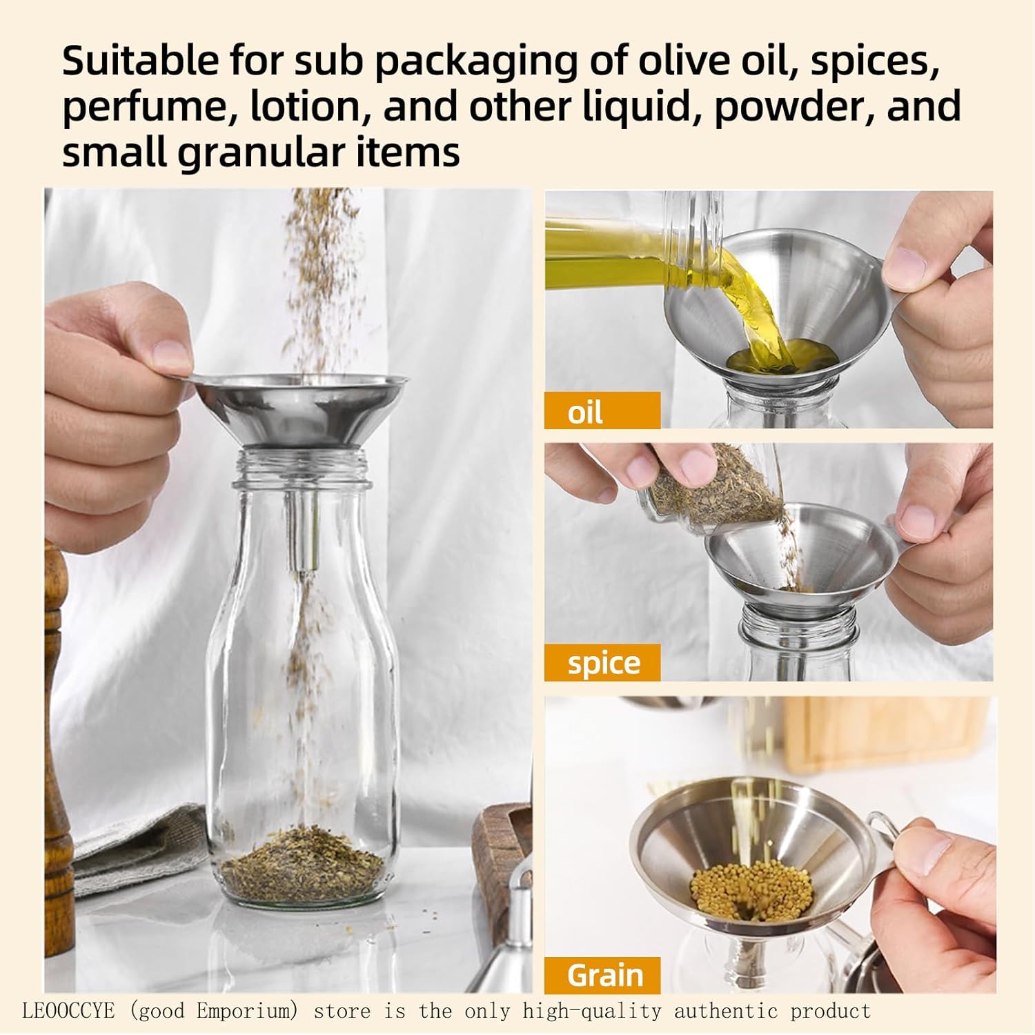 3 Pcs Stainless Steel Kitchen Funnel Made of Food-Grade Stainless Steel That withstands high and