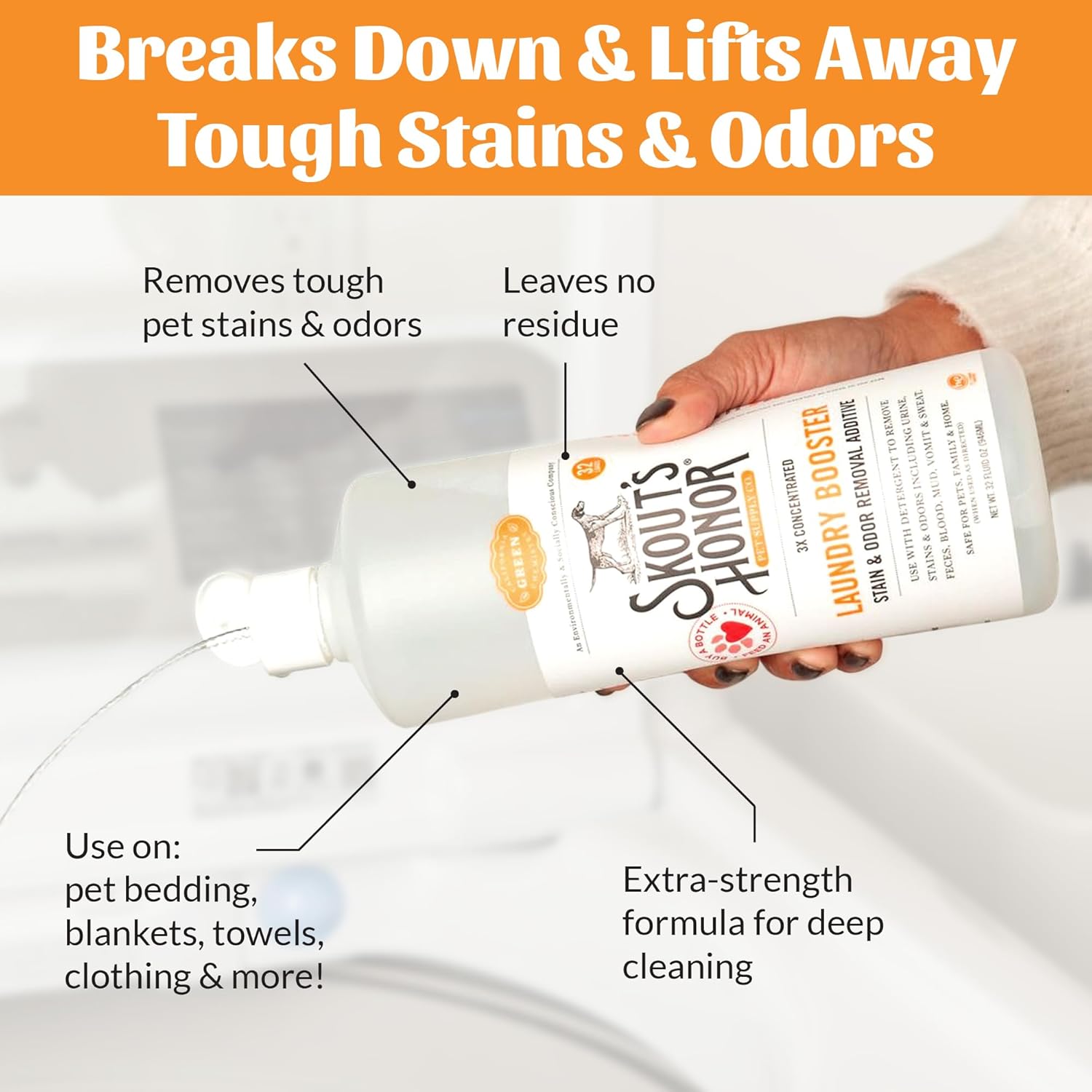 Skout's Honor Laundry Booster Stain & Odor Removal Additive - Plant-Powered Formula for Pet