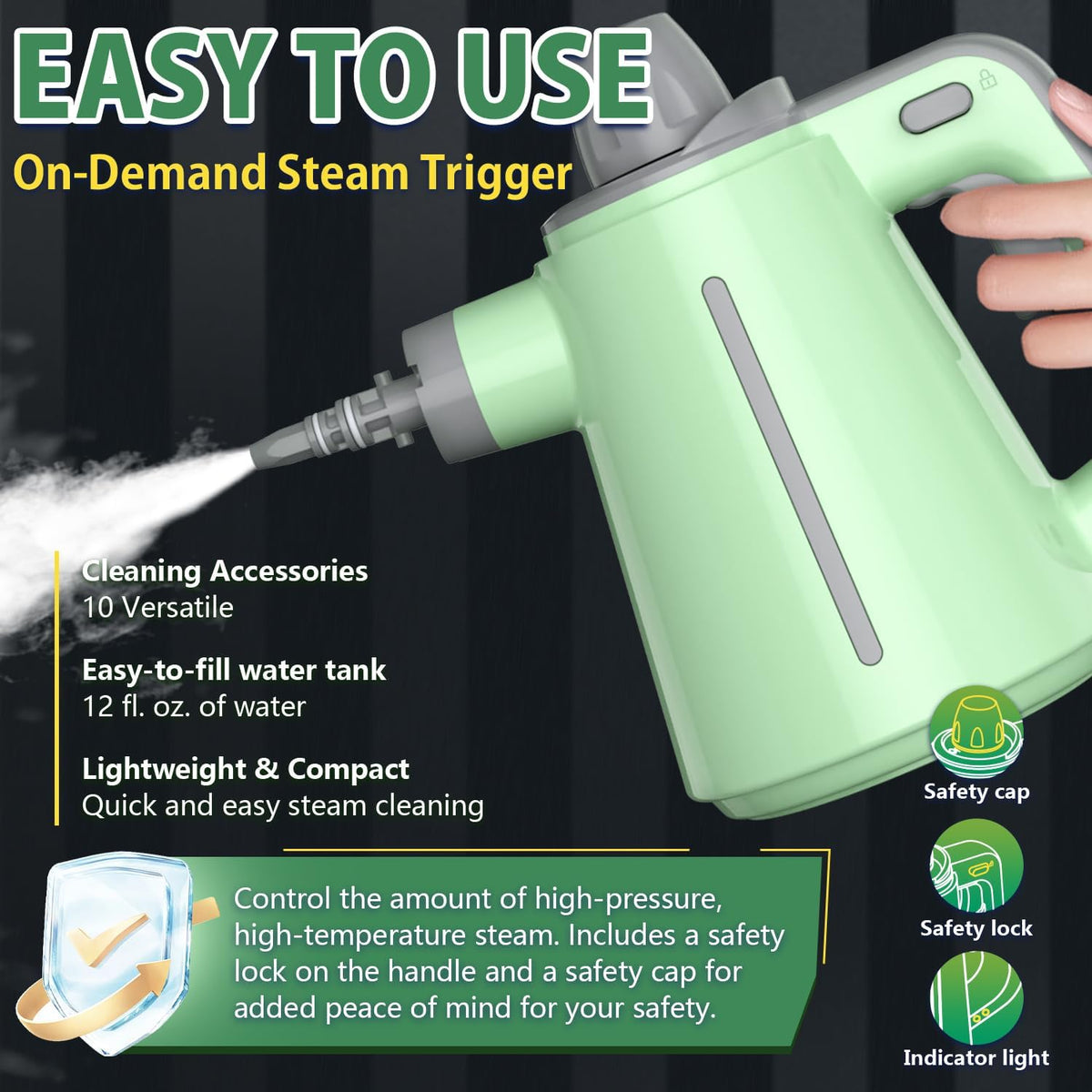 VeRosky Handheld Steam Cleaner, Pressurized Multi-Surface Steam Cleaner for Home Use with 10pcs