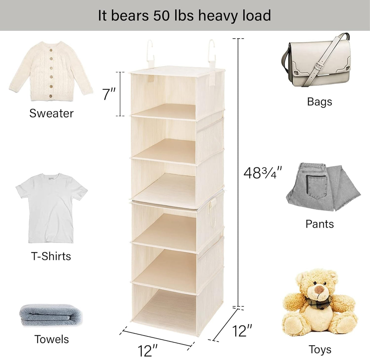 StorageWorks 6-Shelf Closet Organizers, Two 3-Shelf Separable Hanging Shelves for Closet, 12" D x