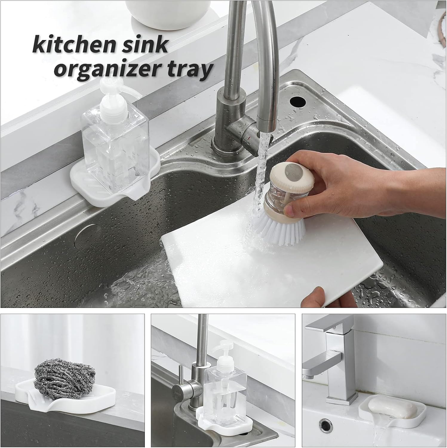 Silicone Bathroom Soap Dishes with Drain Spout-Bathroom and Kitchen Sink Organizer,Sponge