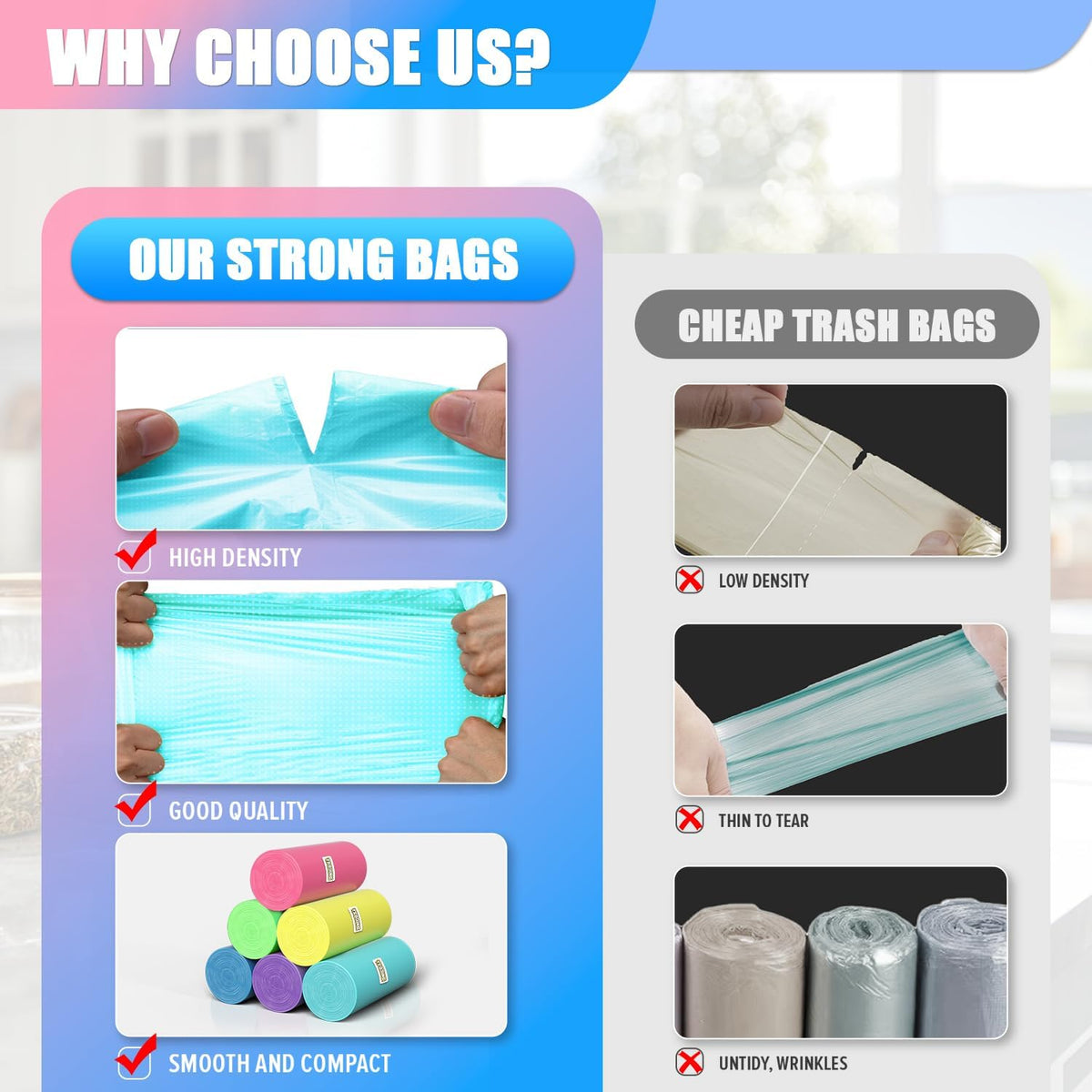 300 Count 5 Gallon Trash Bags - 18 Liter Colored Small Garbage Bags Unscented Wastebasket Liners