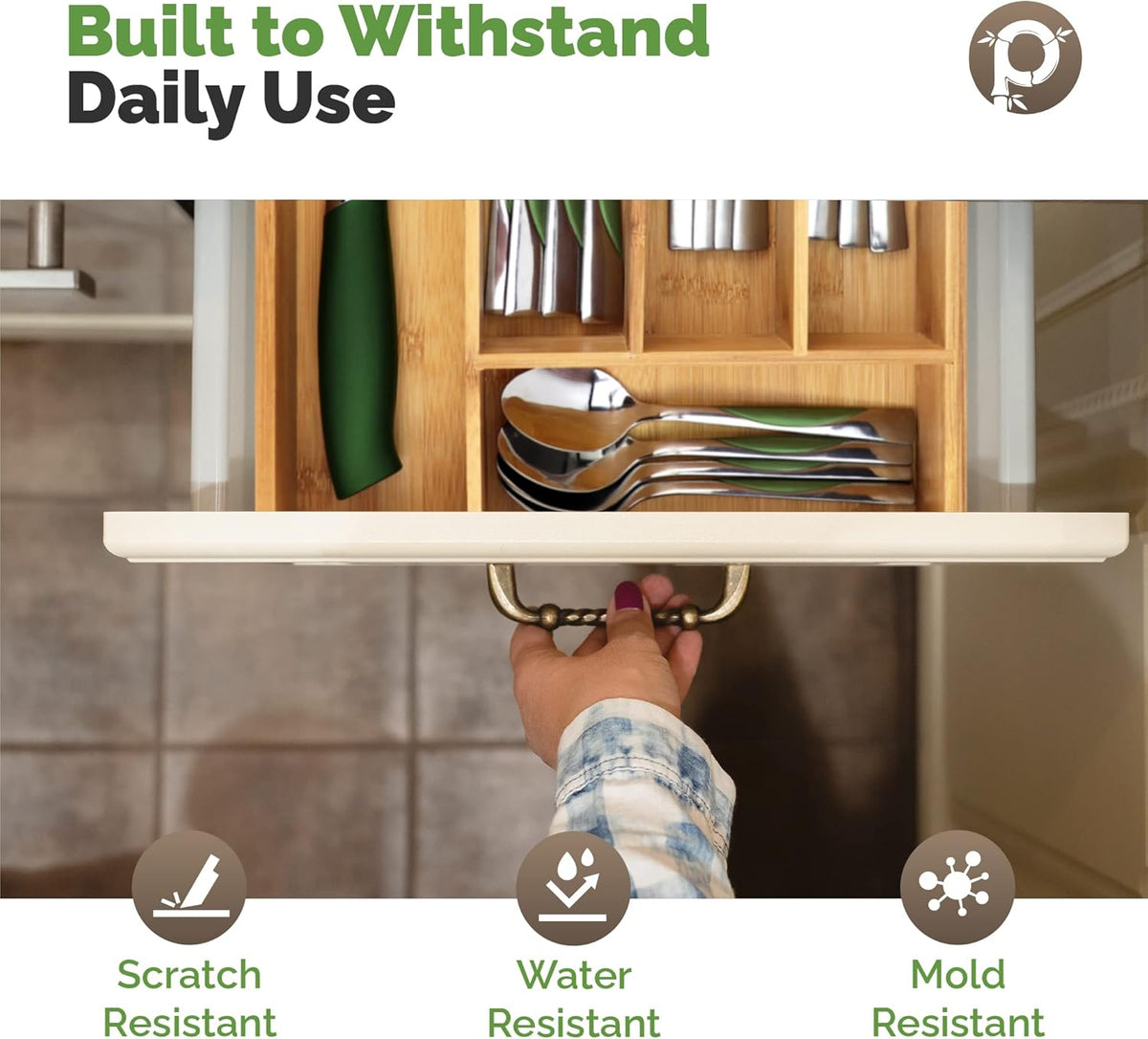 Silverware Organizer - Small Extra-Deep Wooden Kitchen Drawer Organizer Divider for Spoons, Forks