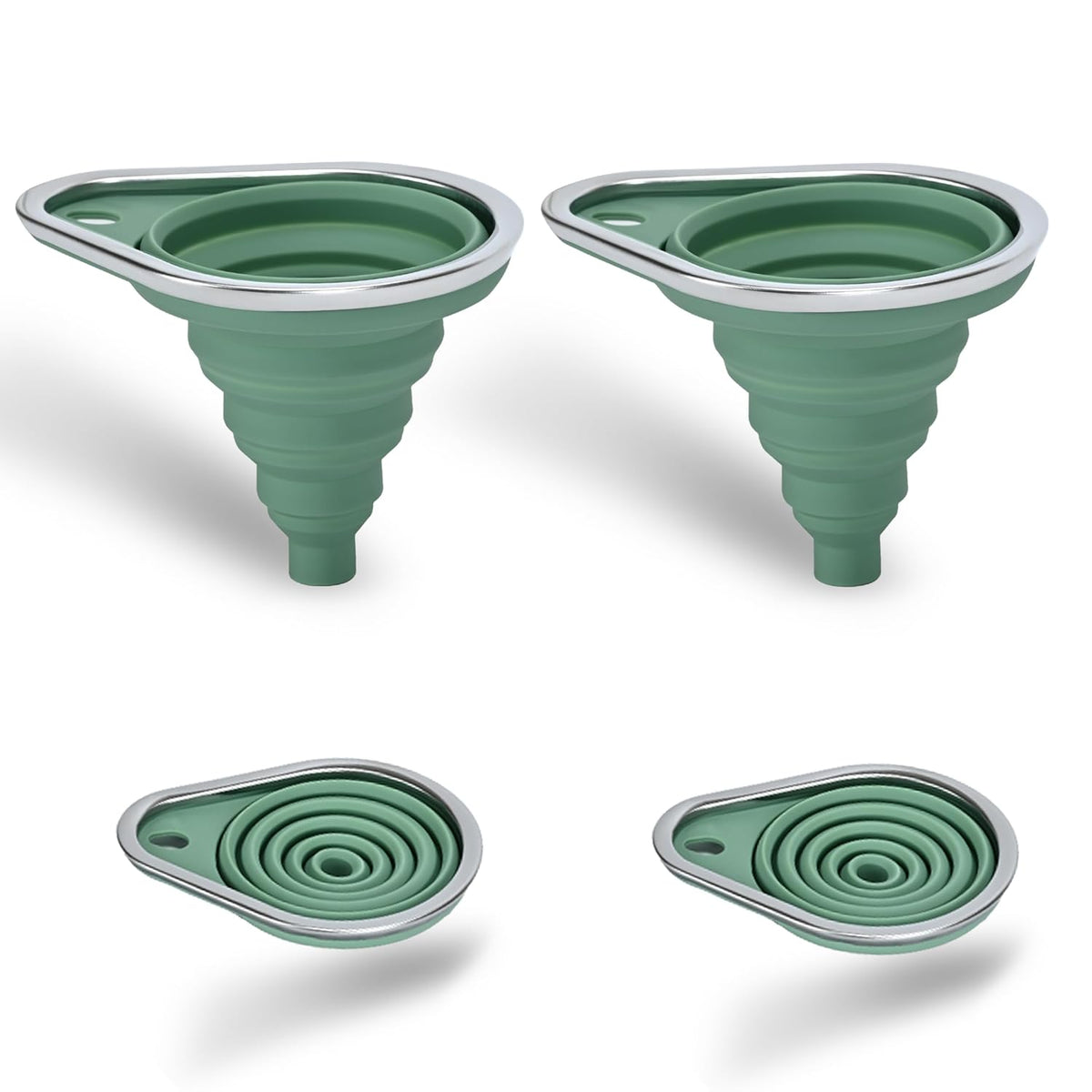 New Upgraded Small Silicone Collapsible Funnel Set with Stainless Steel Rim, 2 Pack Kitchen Gadgets