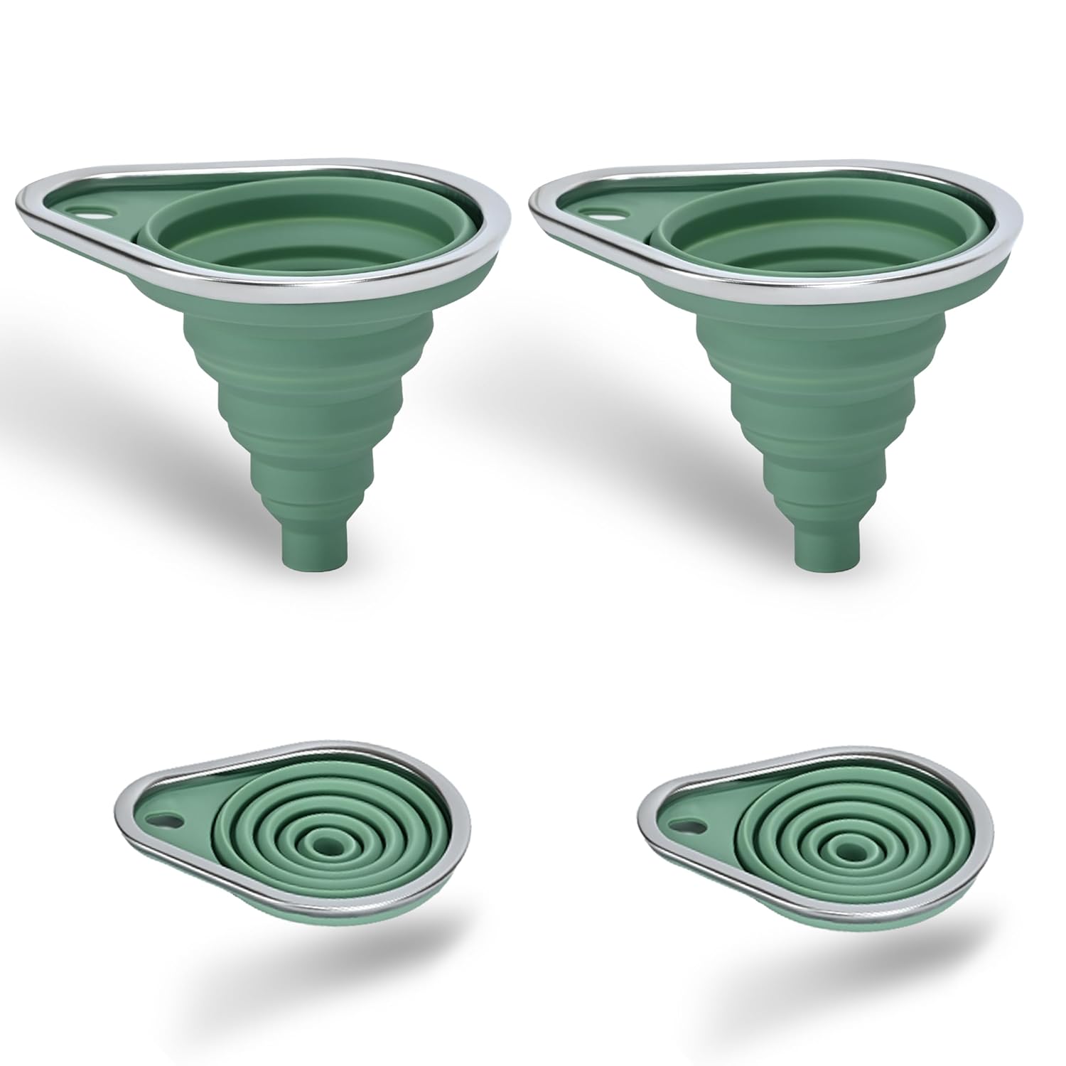 New Upgraded Small Silicone Collapsible Funnel Set with Stainless Steel Rim, 2 Pack Kitchen Gadgets