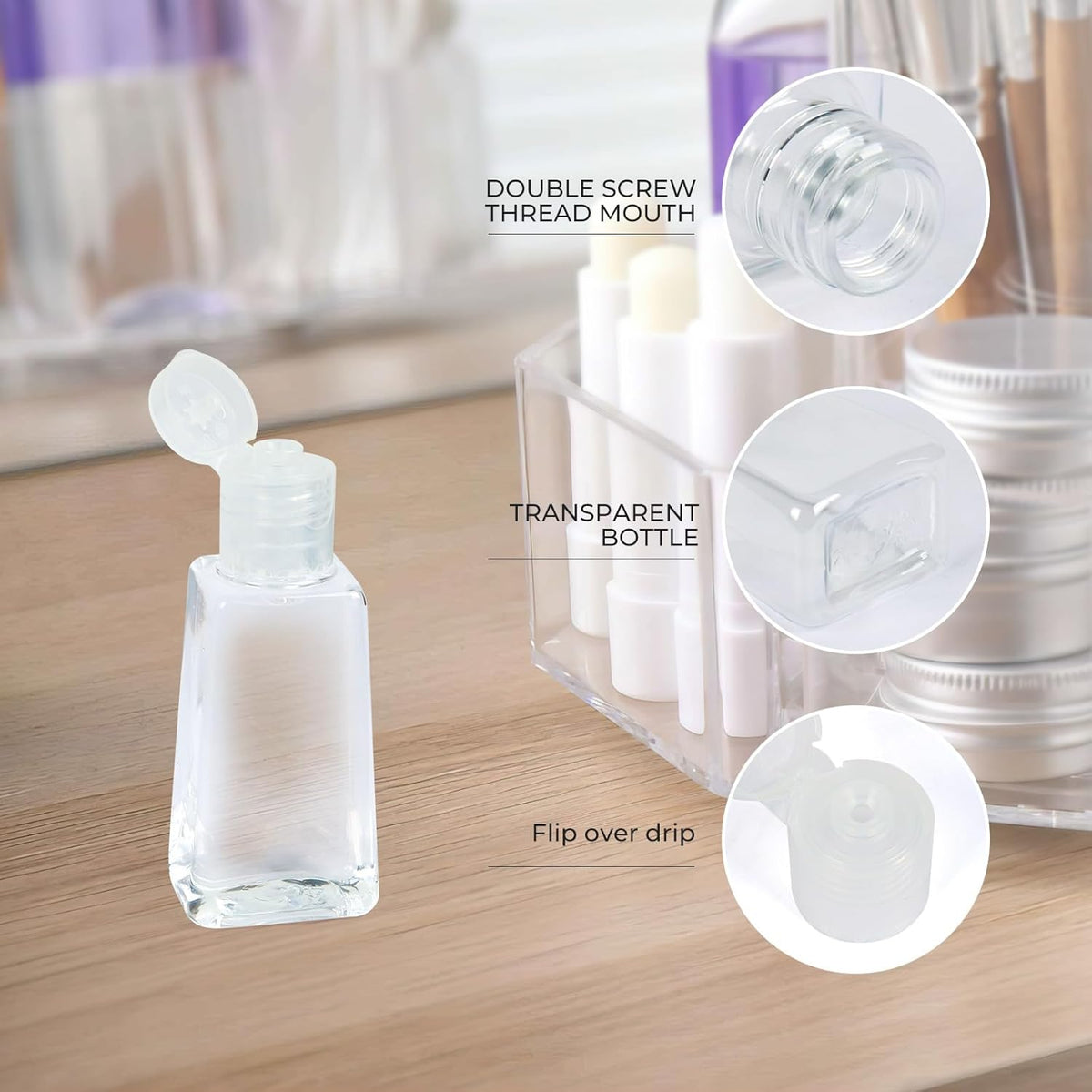 INNOLIFE 12 Pack 1oz Flip Cap Squeeze Bottles, Clear Plastic Travel Bottle, 30ml Refillable Empty