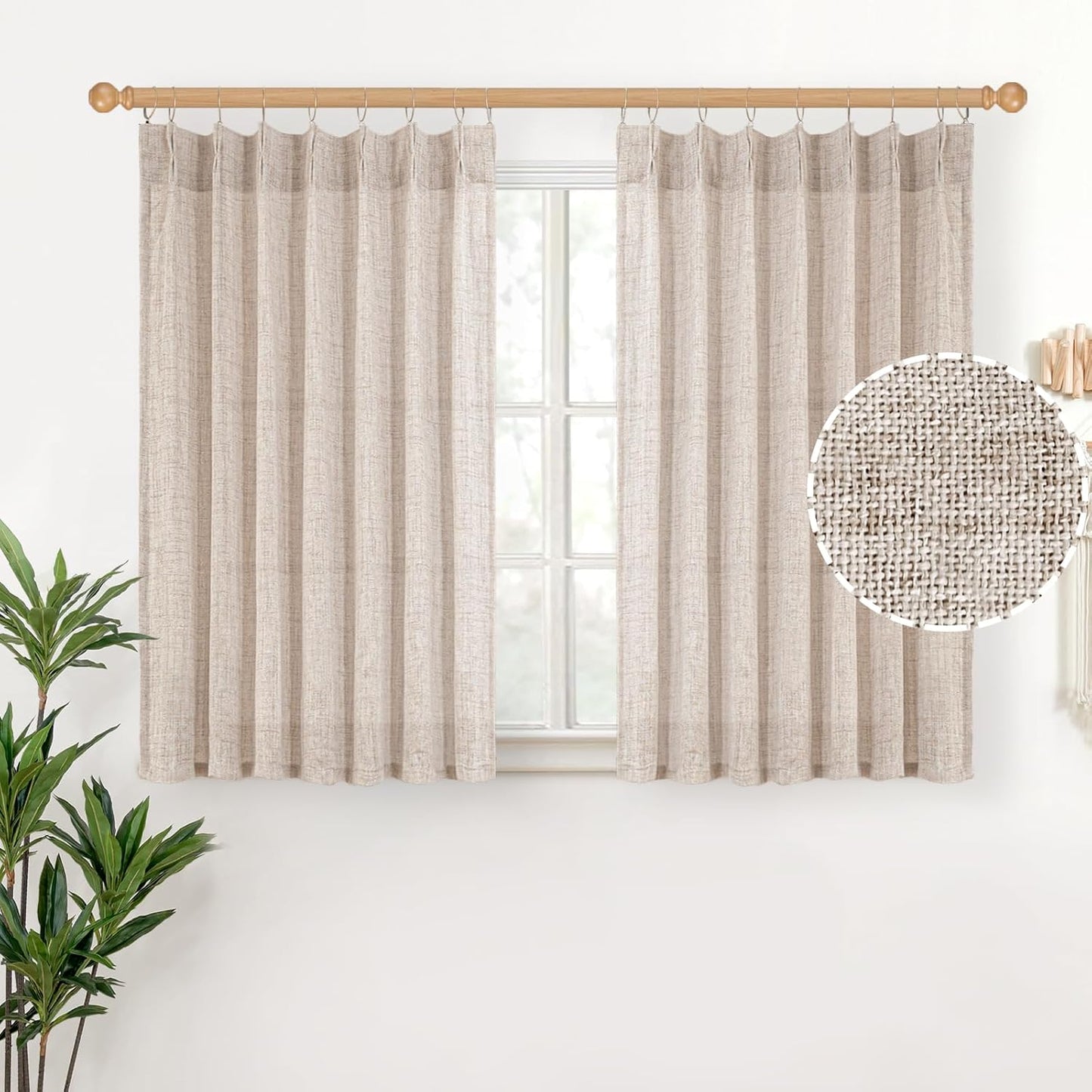 YoungsTex Cafe Linen Curtains 36 Inch Length for Kitchen Window Over Sink, Small Drapes Light