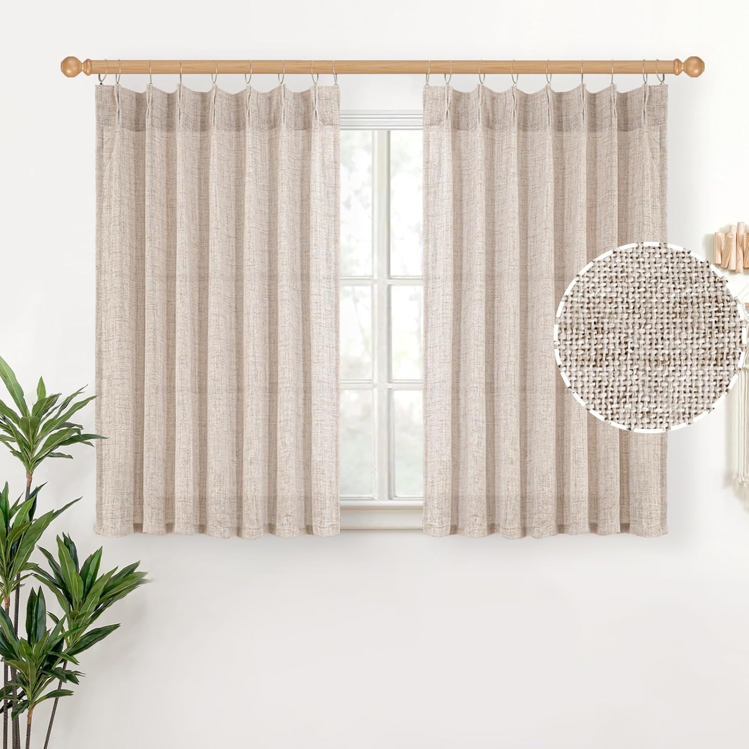 YoungsTex Cafe Linen Curtains 36 Inch Length for Kitchen Window Over Sink, Small Drapes Light