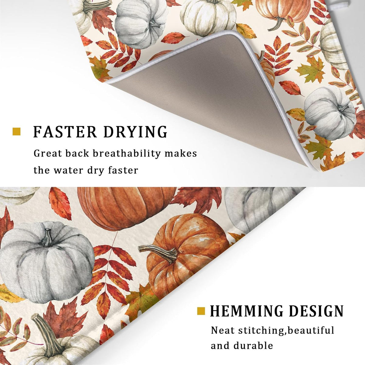 Fall Dish Drying Mat for Kitchen Counter 18x24 Inch Fall Pumpkin Kitchen Mat Thanksgiving Harvest