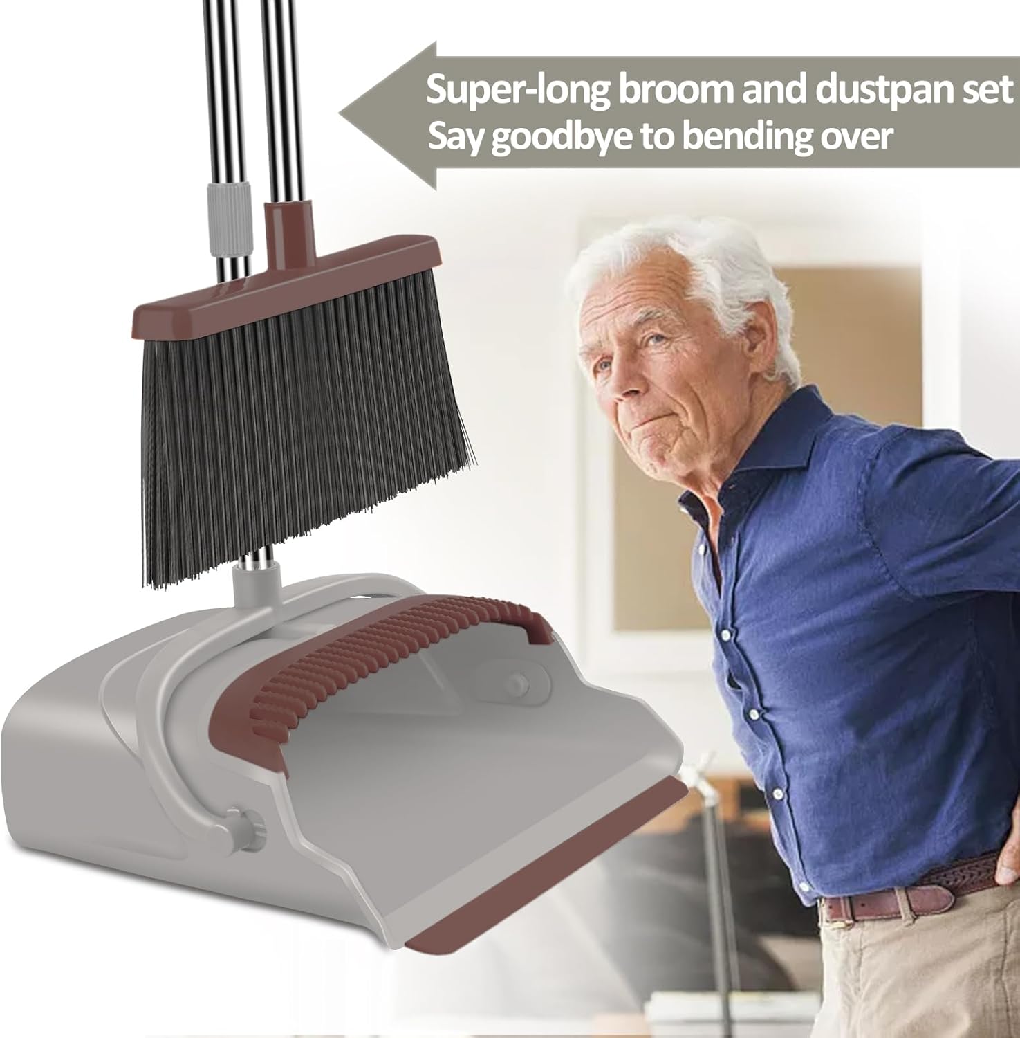 kelamayi Upgrade Broom and Dustpan Set, Self-Cleaning with Dustpan Teeth, Ideal for Dog Cat Pets