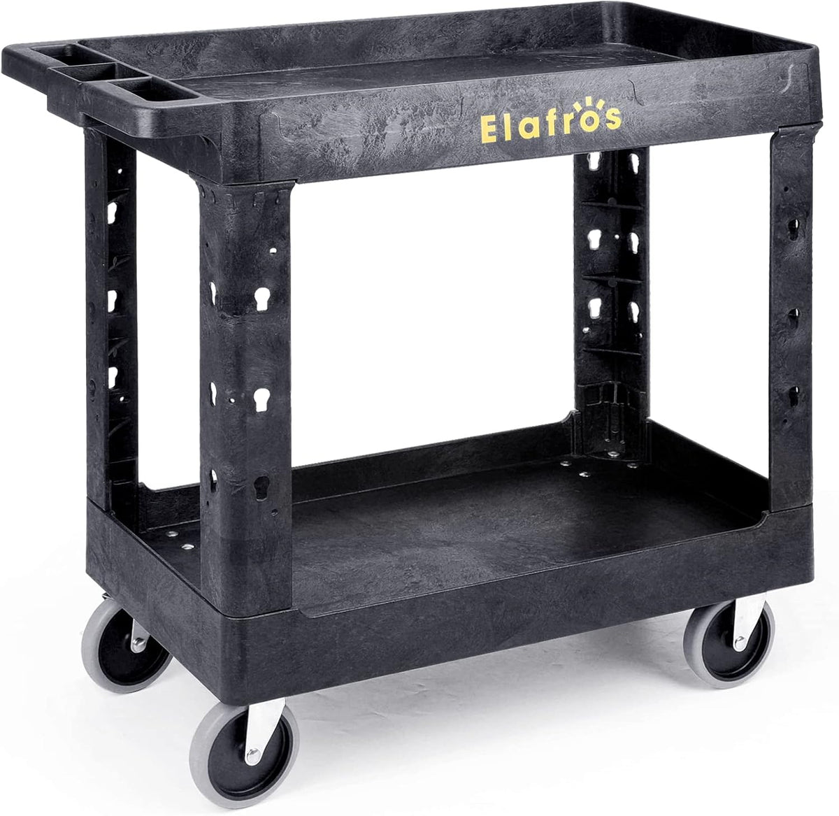 ELAFROS Heavy Duty Plastic Utility Cart 34 x 17 Inch - Work Cart Tub Storage W/Deep Shelves and