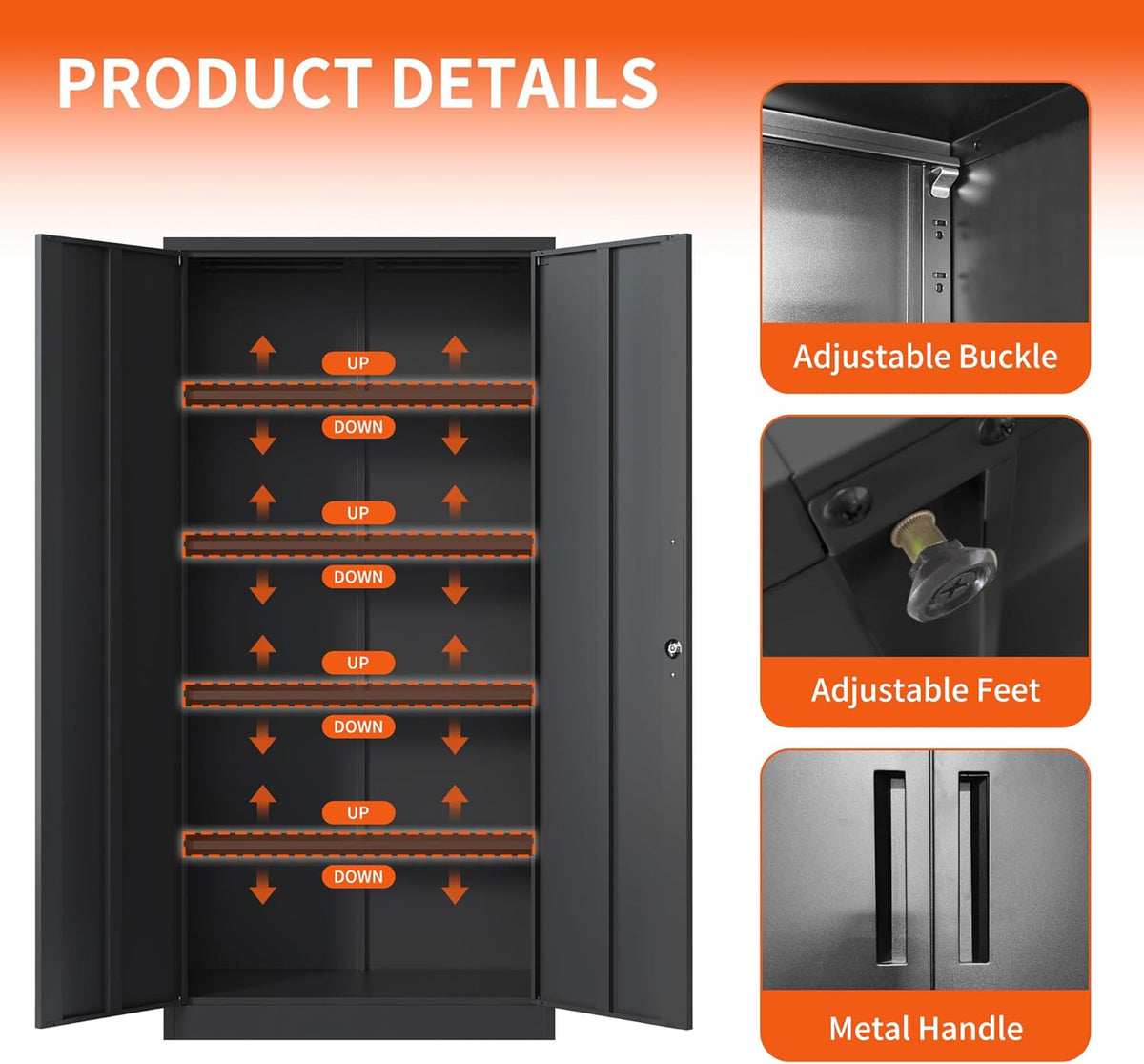 72'' Garage Storage Cabinet, Lockable Storage Cabinet with Adjustable Shelves, Steel Tool Cabinets